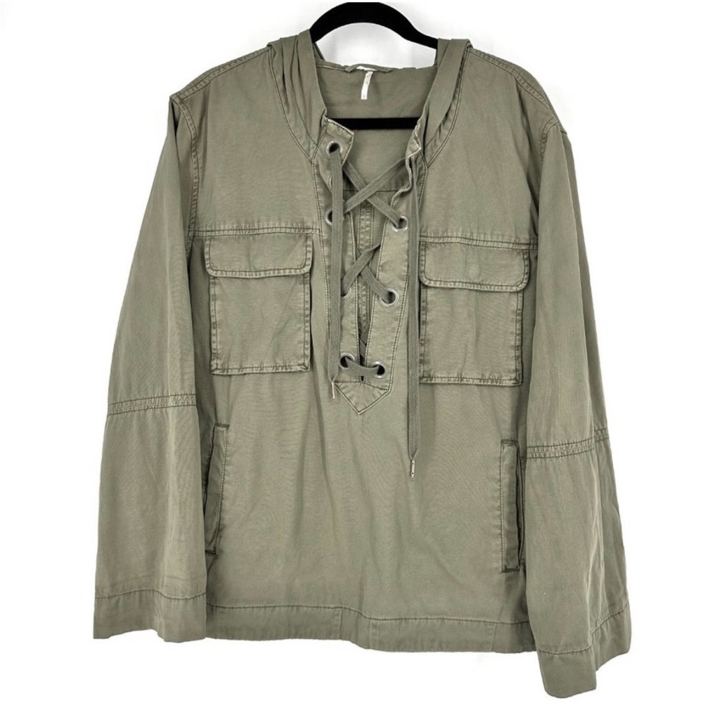 Free People Safari lace up lightweight pullover jacket xs oversized read!